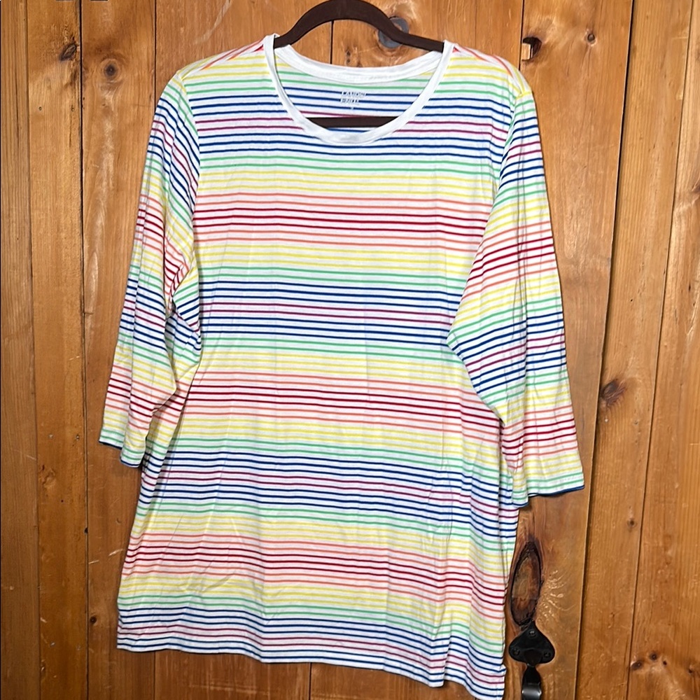 Lands' End Vibrant Red and Pink Long Sleeve Tee